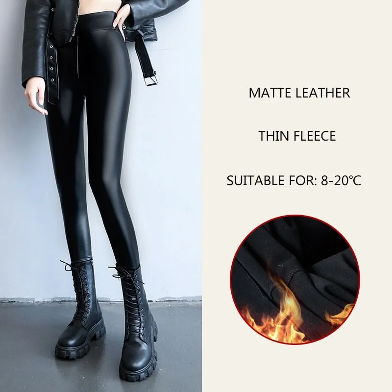 2023 Spring Summer Women's Leggings Korean Fashion High Waist Faux Leather Pants