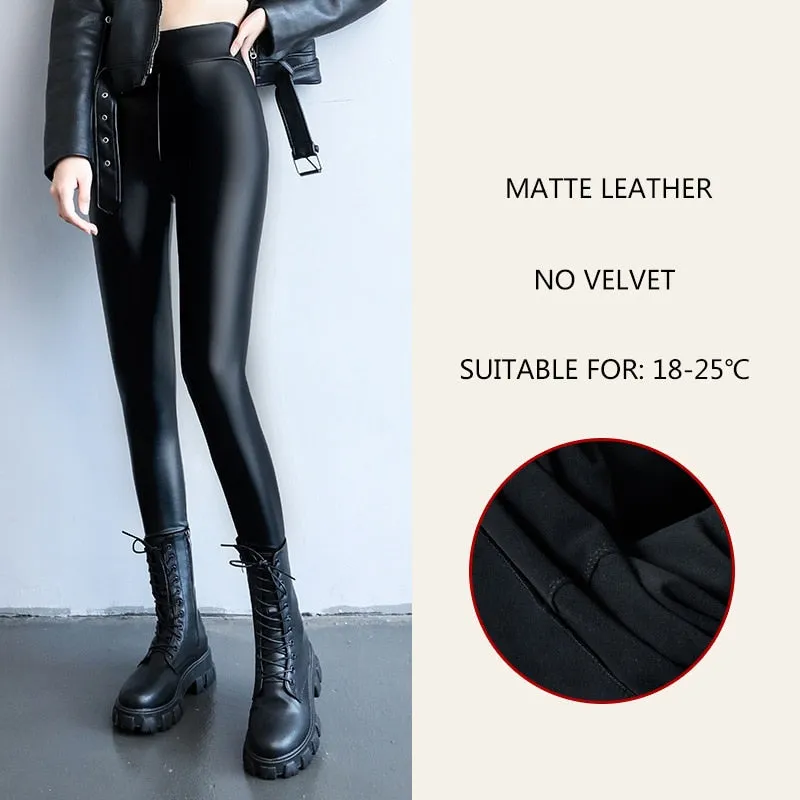 2023 Spring Summer Women's Leggings Korean Fashion High Waist Faux Leather Pants
