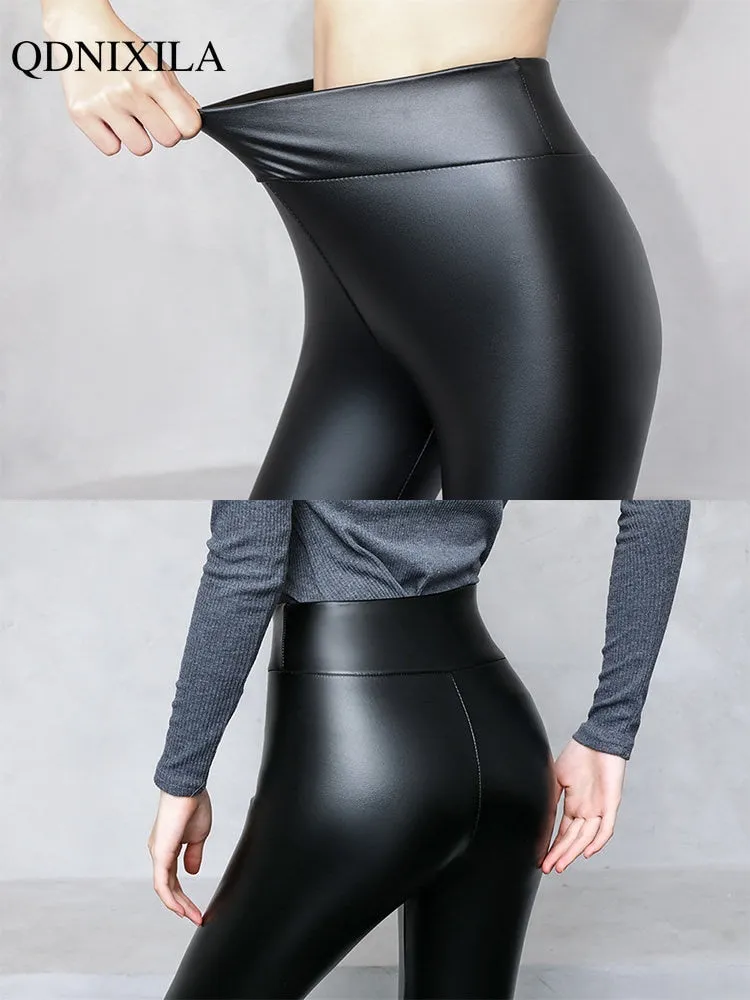 2023 Spring Summer Women's Leggings Korean Fashion High Waist Faux Leather Pants