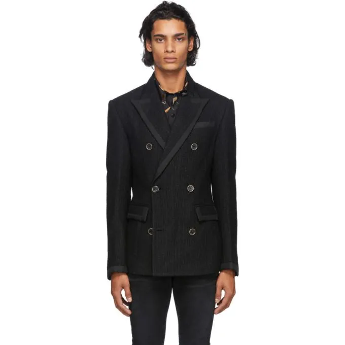 AMIRI Black Wool Boucle Double-Breasted Blazer