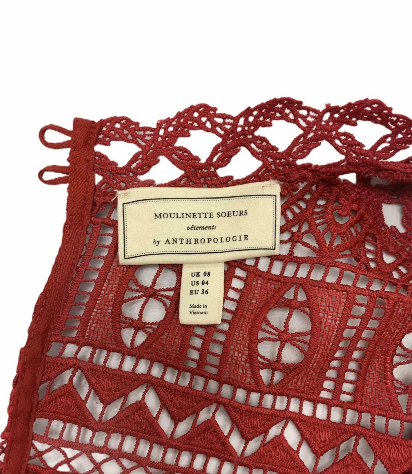 Anthropologie Moulette Soeurs Lace Peplum Top Blouse Size 4 Red