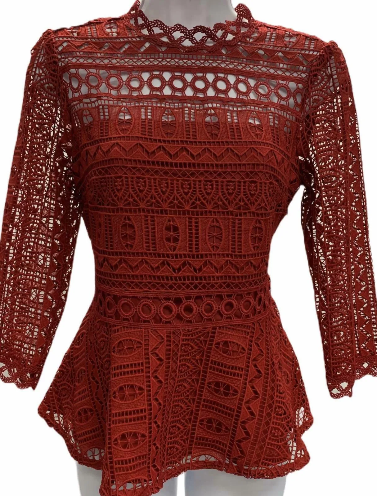 Anthropologie Moulette Soeurs Lace Peplum Top Blouse Size 4 Red