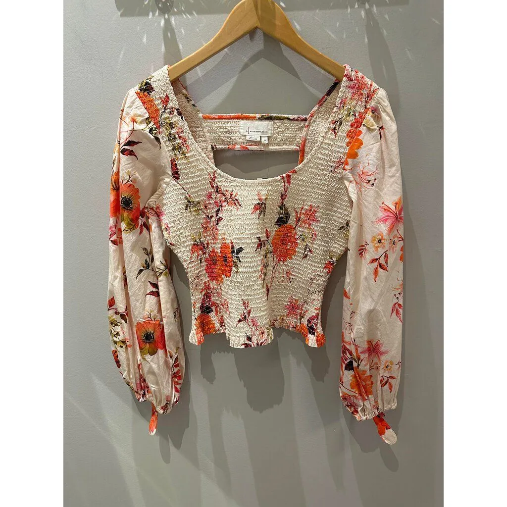 Anthropologie NWT Smocked Peplum Floral Blouse - Size XS