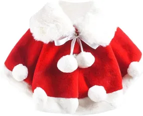 Baby Girls Winter Fur Cape Coat Thick Jacket Cute Pom Pom Warm Outerwears