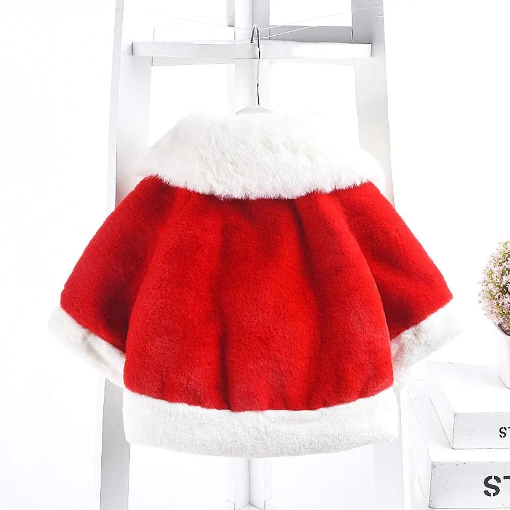 Baby Girls Winter Fur Cape Coat Thick Jacket Cute Pom Pom Warm Outerwears