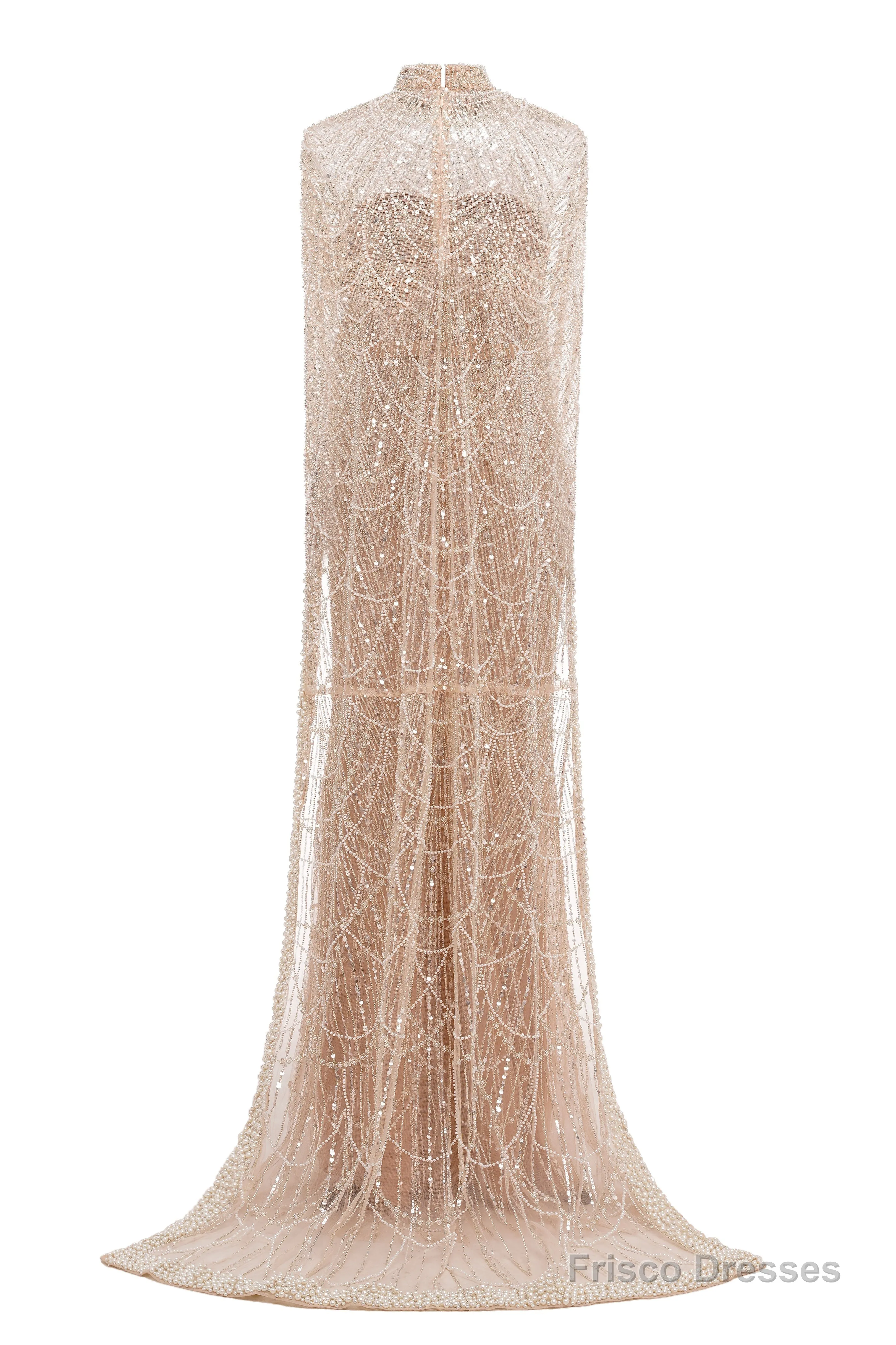 Black Beading Prom Dresses Sweep Train High Neck Zipper Sleeveless Evening Dresses