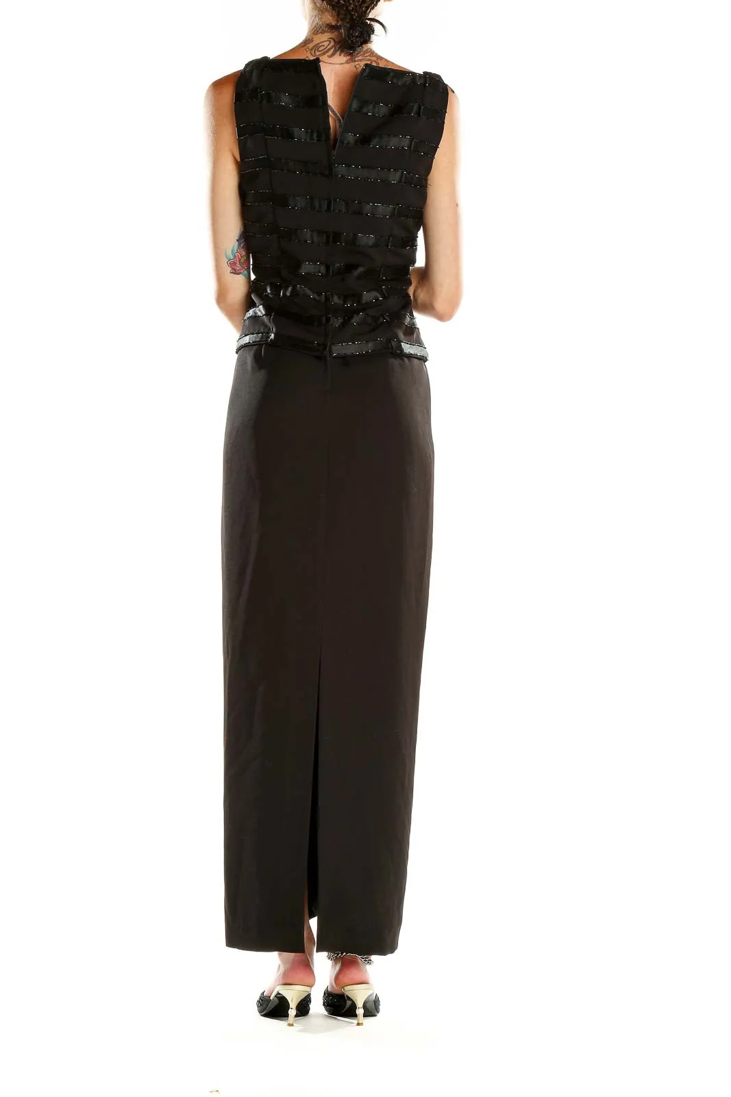 Black Sequined Striped Evening Gown