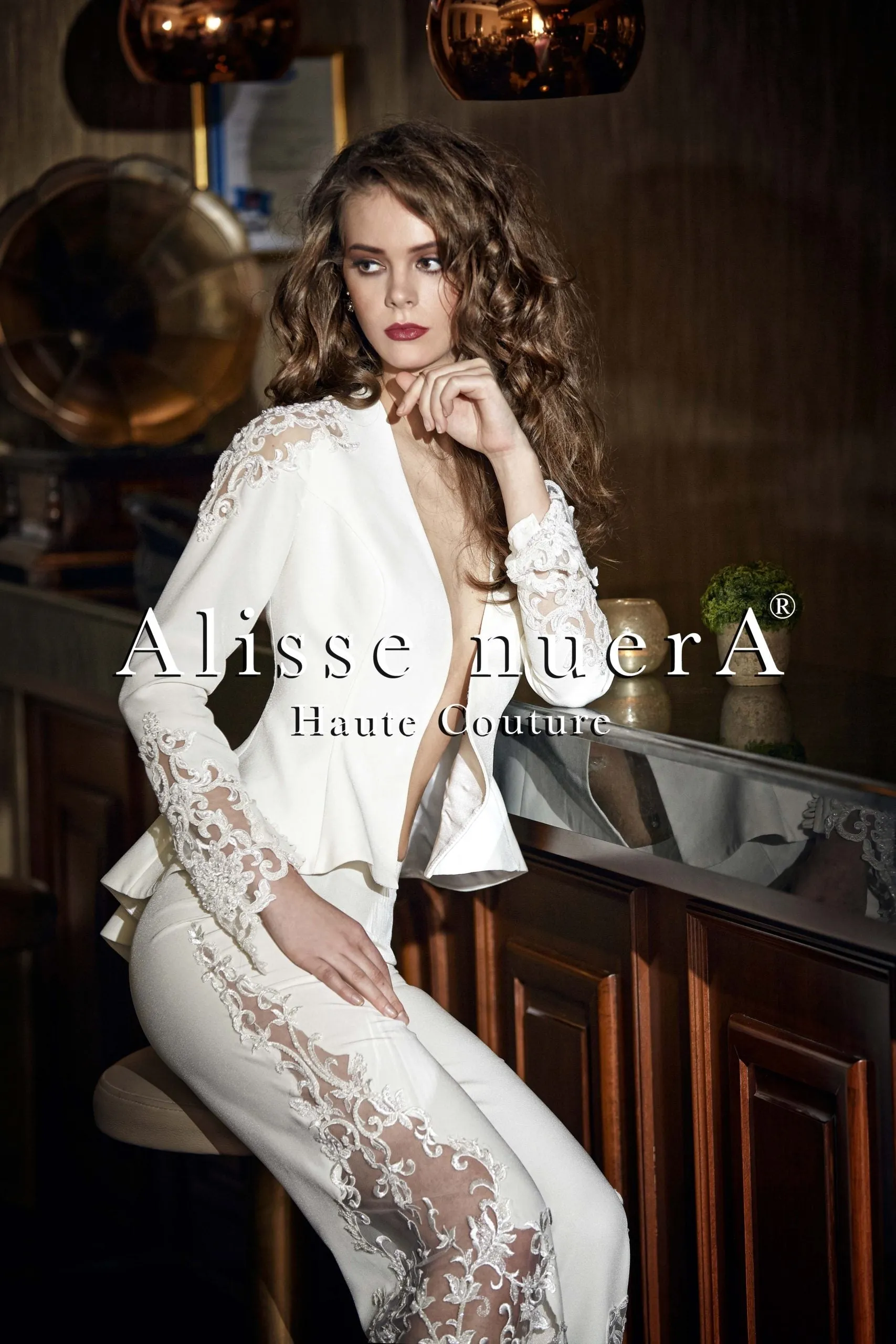 Bridal Suit with Lace Jacket and Trousers