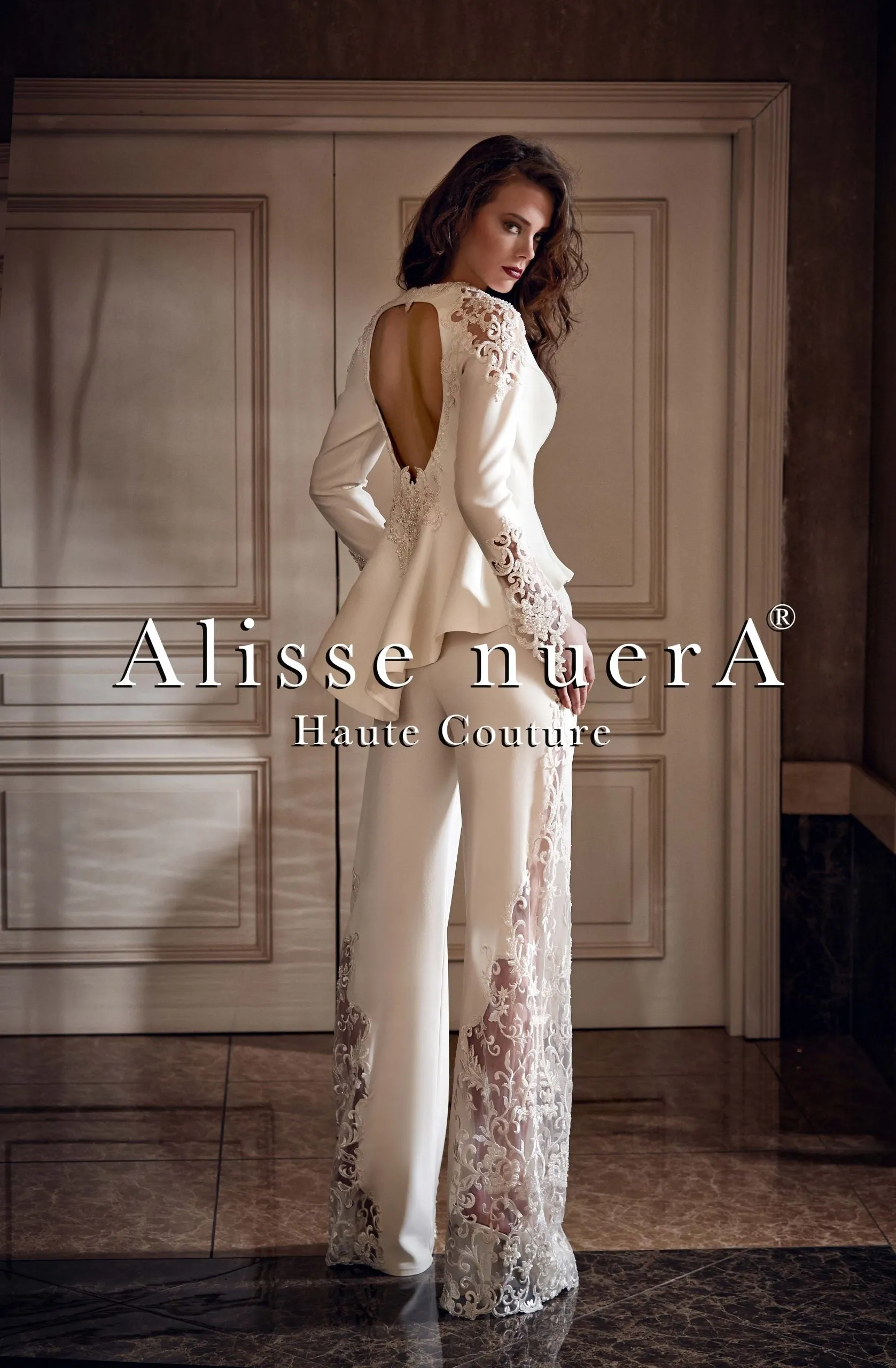 Bridal Suit with Lace Jacket and Trousers