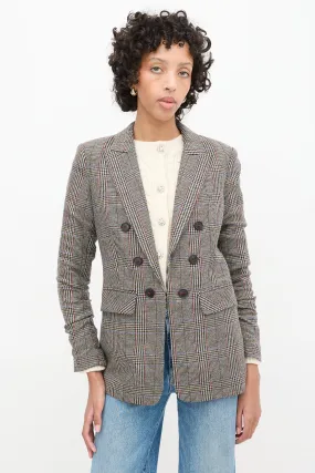 Brown & Multi Wool Check Ruched Sleeve Blazer