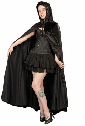 Burleska Cape Black Velvet Hooded Full Long Victorian Cloak