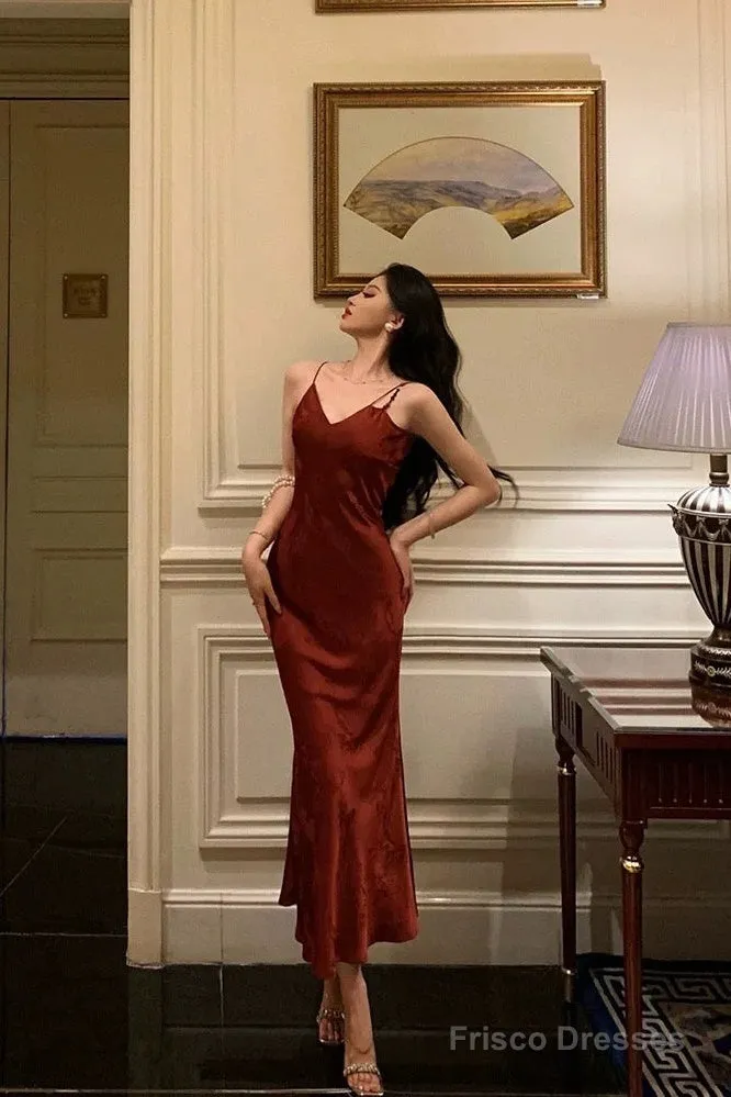 Classy Sheath Spaghetti Straps Red Lace Prom Dresses Birthday Outfits Evening Gown