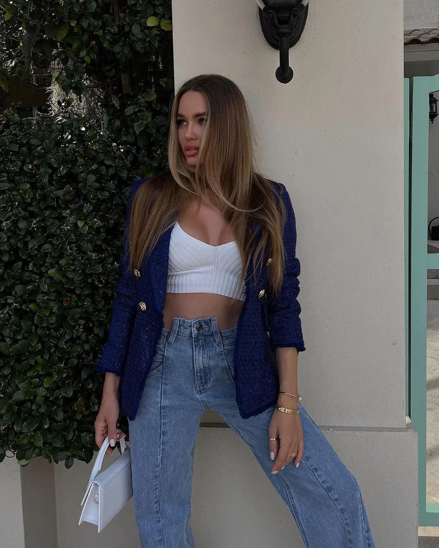 Double-breasted Tweed Blue Blazer