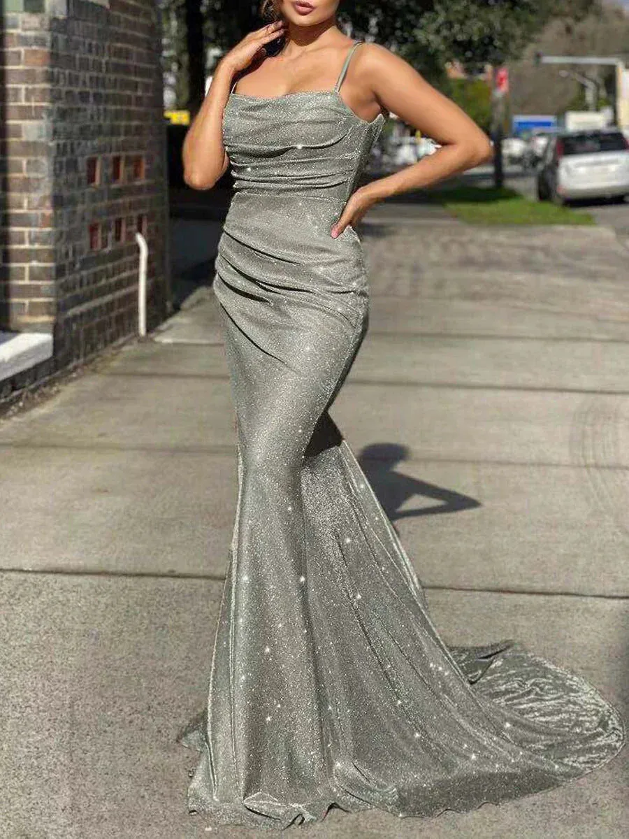 Evening Dresses Mermaid Open Back Prom Dresses Polyester Floor Length