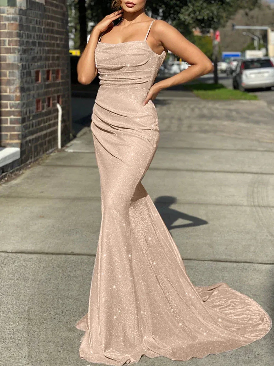 Evening Dresses Mermaid Open Back Prom Dresses Polyester Floor Length
