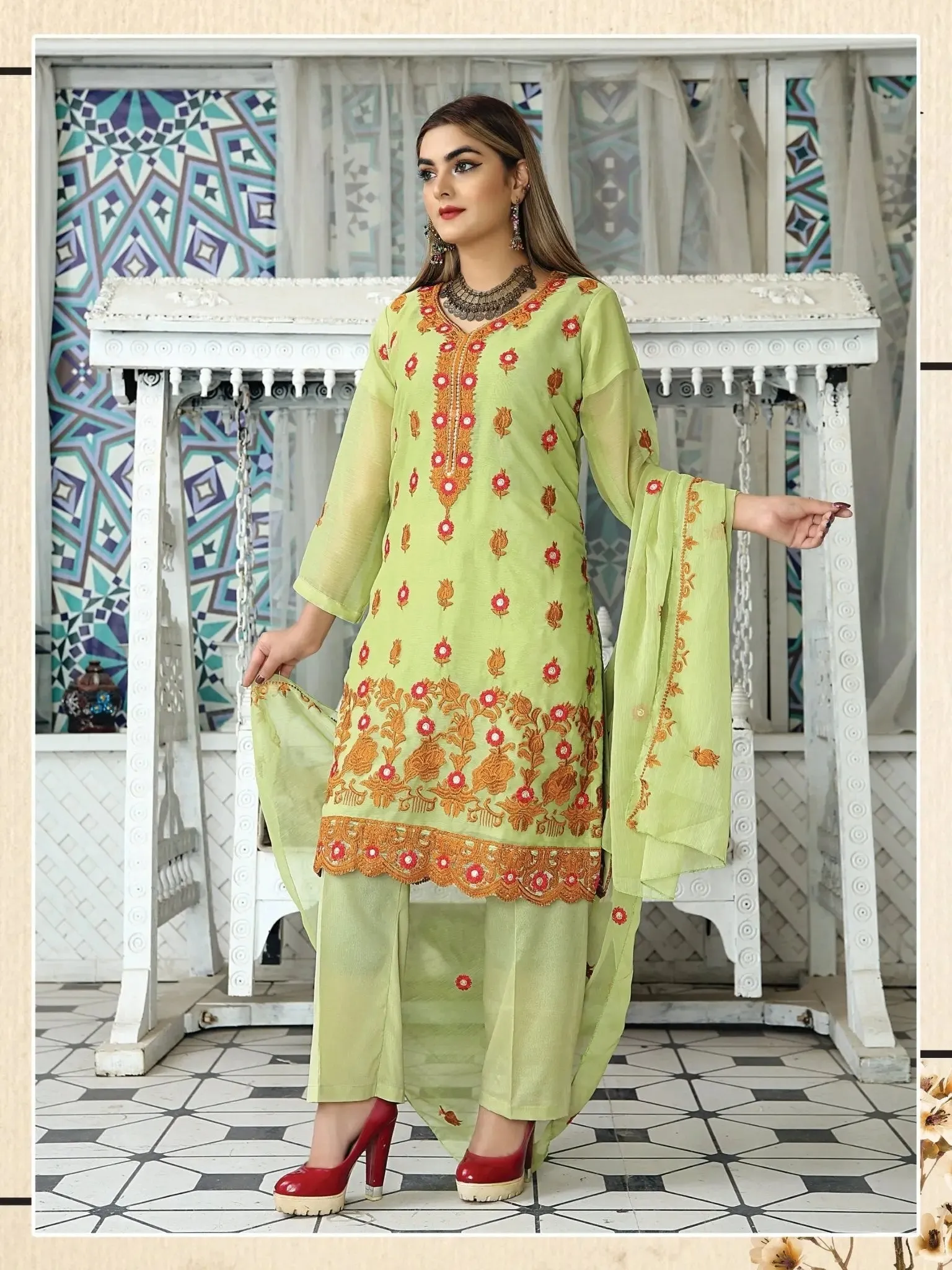 IshDeena Pakistani Dresses for Women Party Wear - Indian Salwar Kameez Suit, Wedding-Ready Chiffon Embroidered 3-Piece Outfit