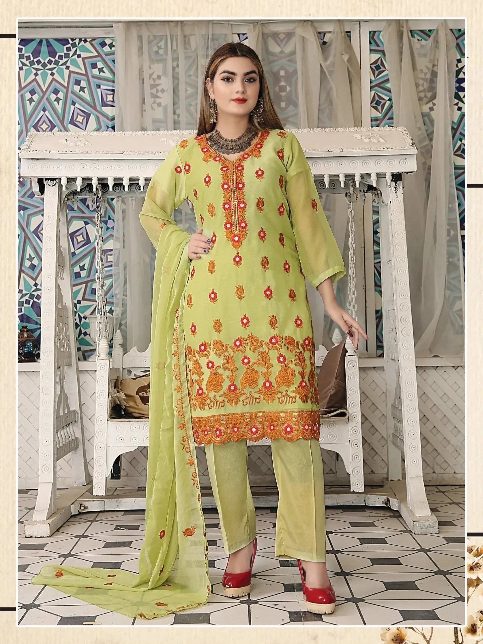 IshDeena Pakistani Dresses for Women Party Wear - Indian Salwar Kameez Suit, Wedding-Ready Chiffon Embroidered 3-Piece Outfit