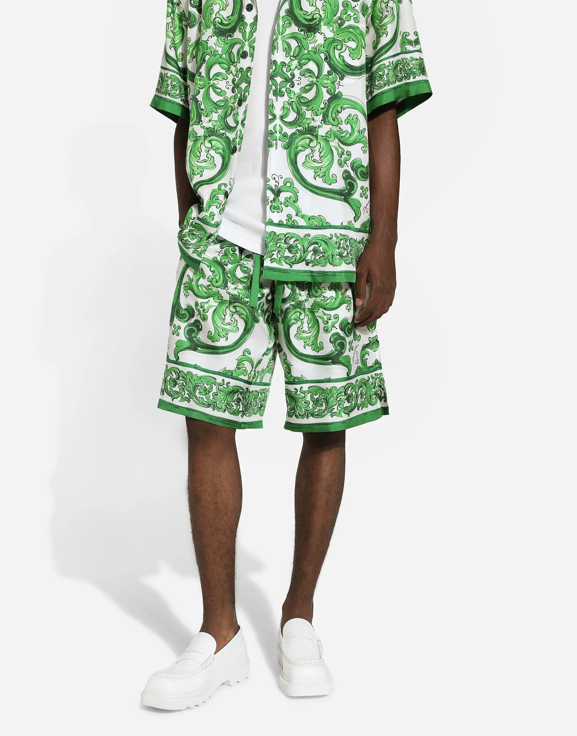 Majolica-Print Silk Jogging Shorts