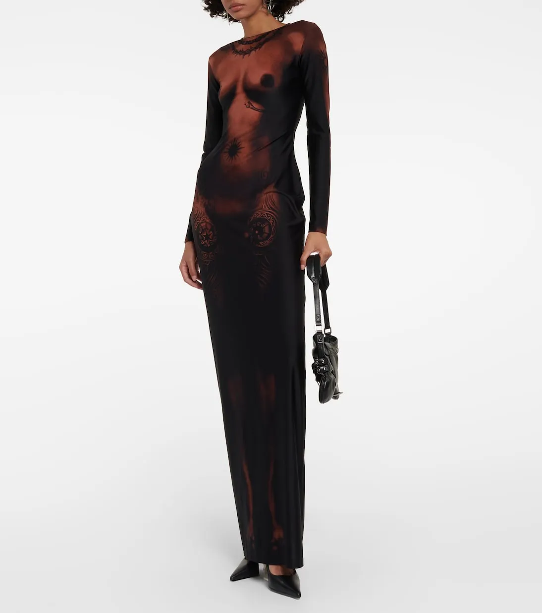 Maxi trompe l'œil dress from the Jean Paul Gaultier tattoo collection, multicolor