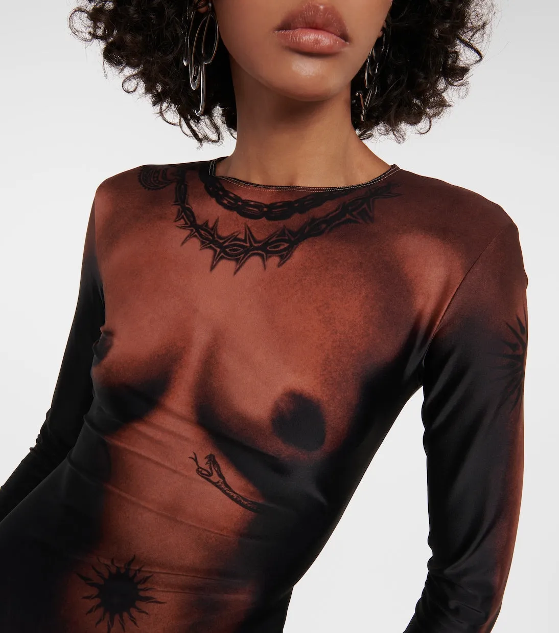 Maxi trompe l'œil dress from the Jean Paul Gaultier tattoo collection, multicolor