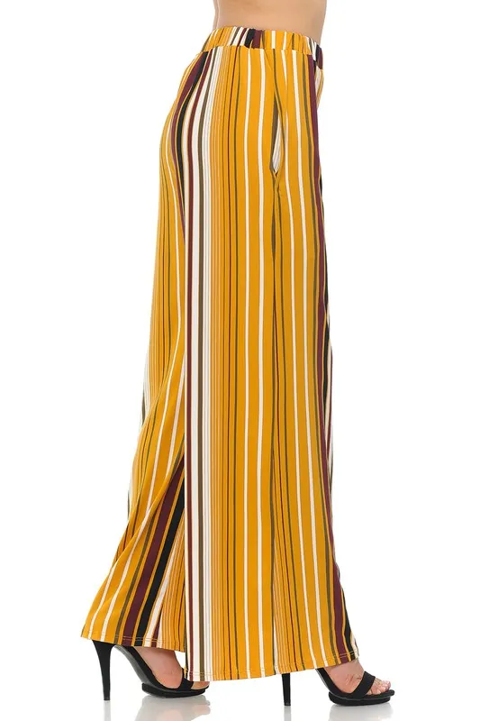 Mustard Wine Striped Palazzo Pants With Pockets