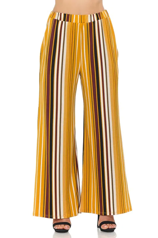 Mustard Wine Striped Palazzo Pants With Pockets