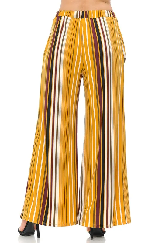 Mustard Wine Striped Palazzo Pants With Pockets