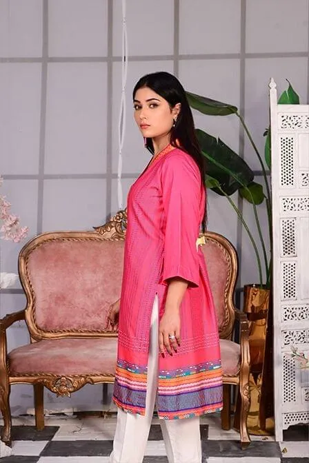 Pink Linen Lawn Suit With White Shalwar - AAHANG