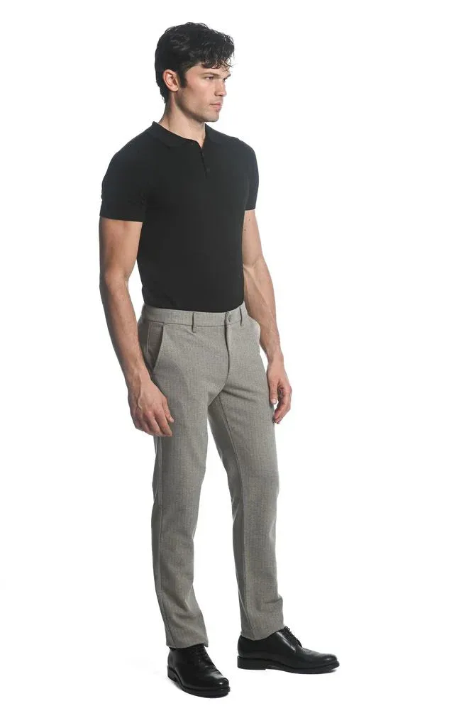 Pinstripe Knit Tailored Pants (Taupe Beige)