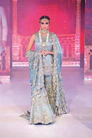 Powder Blue Bridal Gharara with Kameez