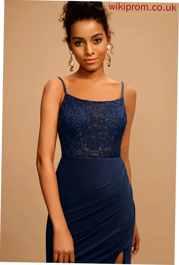 Prom Dresses Floor-Length Jersey Sequins With Hailie Scoop Neck Lace Beading Sheath/Column