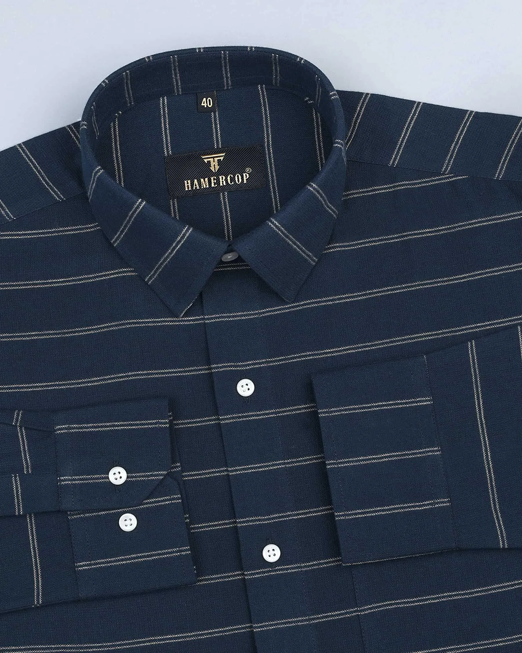 Rhino Blue With White Weft  Stripe Cotton Shirt