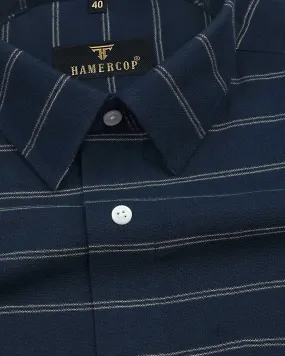 Rhino Blue With White Weft  Stripe Cotton Shirt