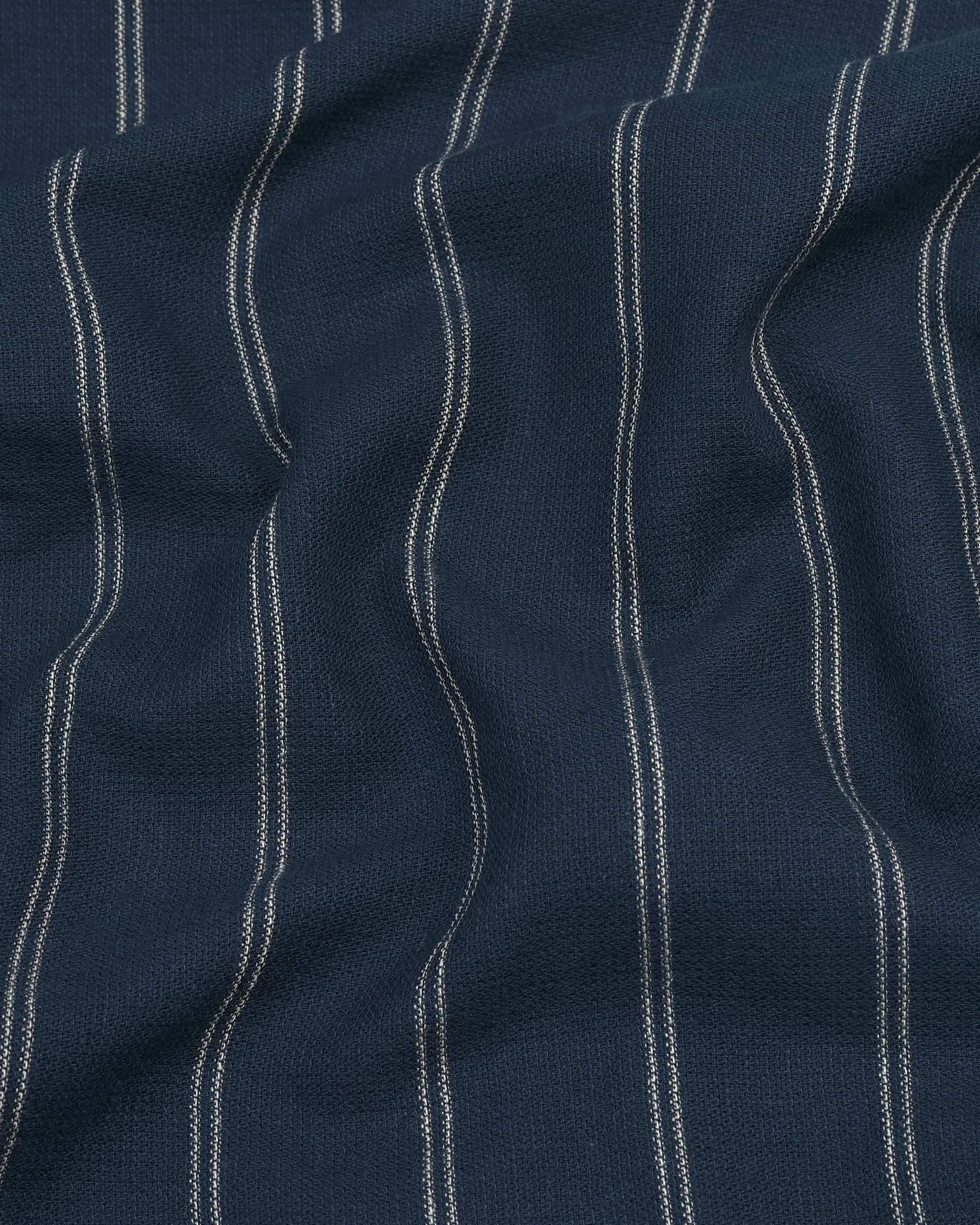 Rhino Blue With White Weft  Stripe Cotton Shirt