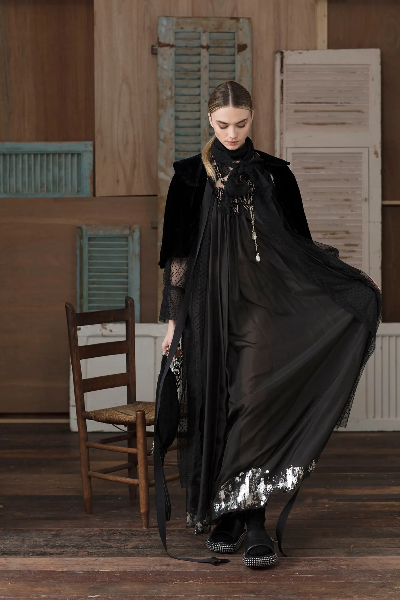 Silk velvet cocoon capelet - Old gold