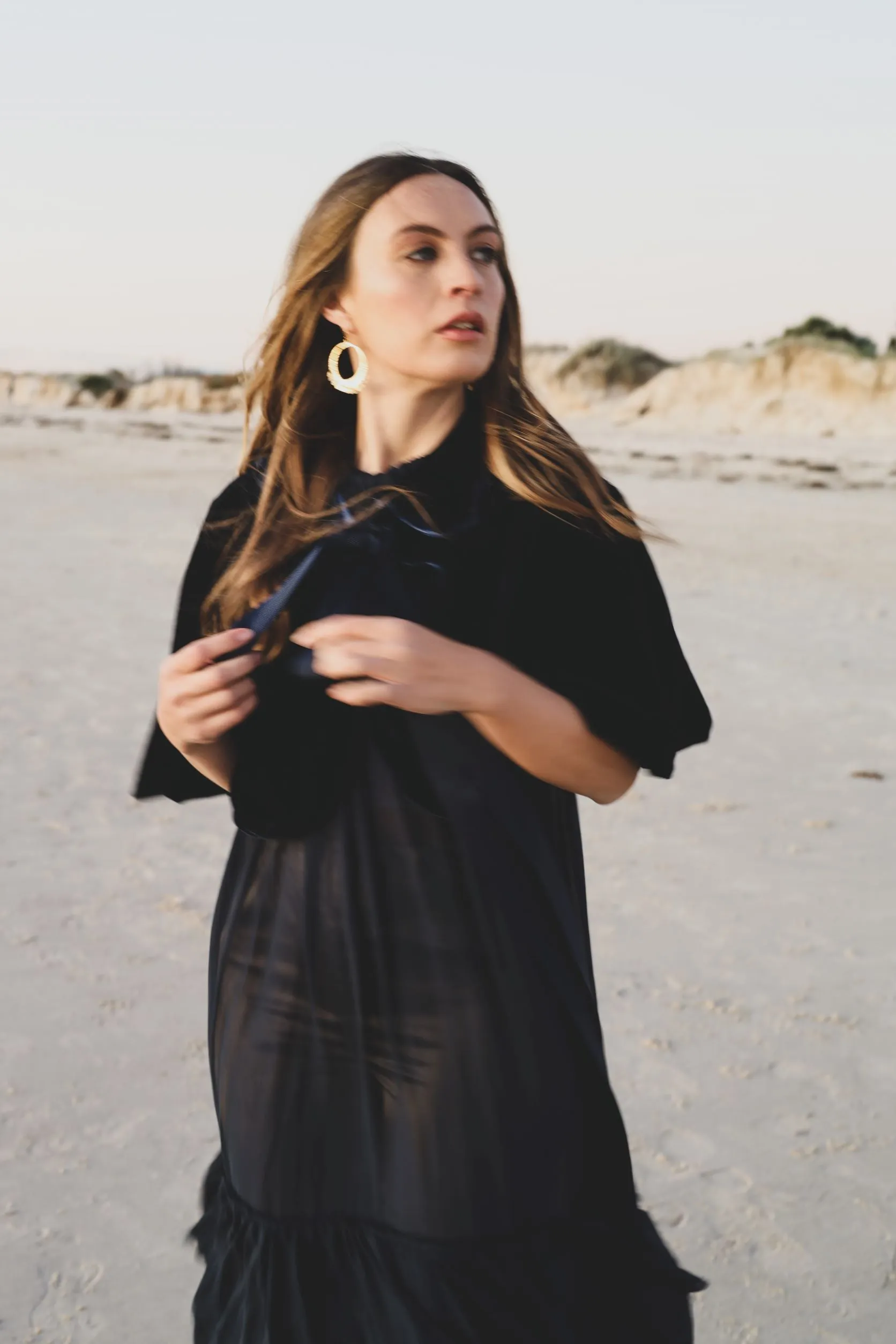 Silk velvet cocoon capelet - Old gold