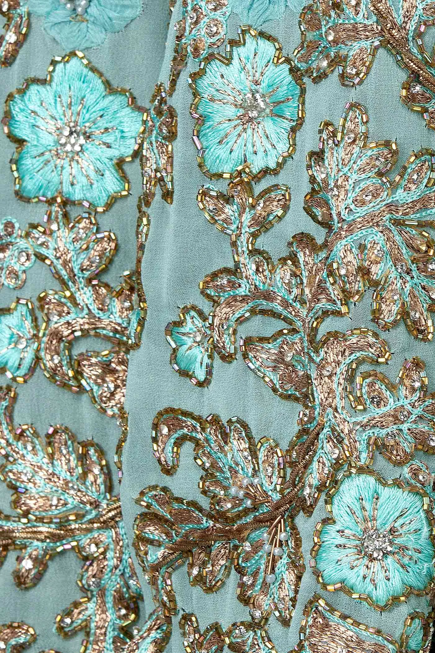 Sky Blue Peplum Net Top With Georgette Sharara And Net Dupatta
