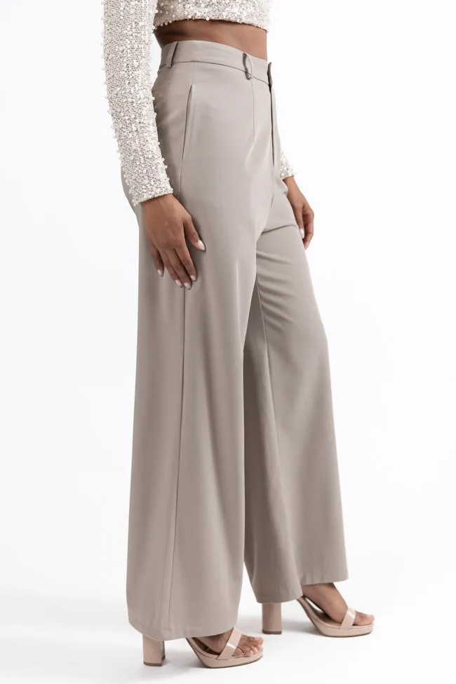 Swept Away With You Taupe Tailored Wide Leg Pants