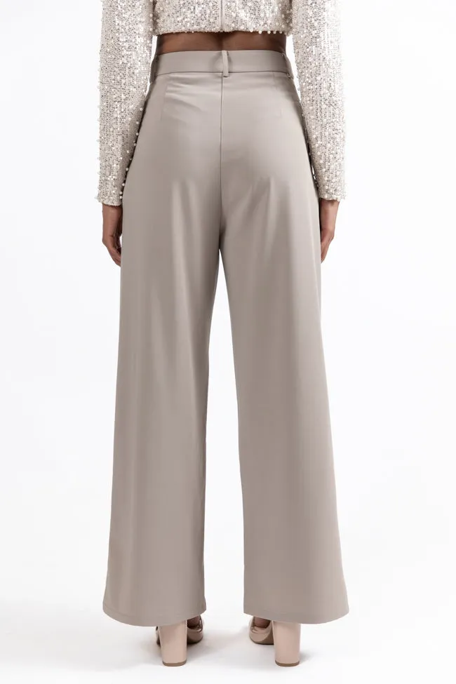 Swept Away With You Taupe Tailored Wide Leg Pants