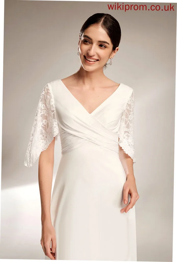 Wedding Chiffon Lace Sheath/Column V-neck With Wedding Dresses Dress Floor-Length Rylee