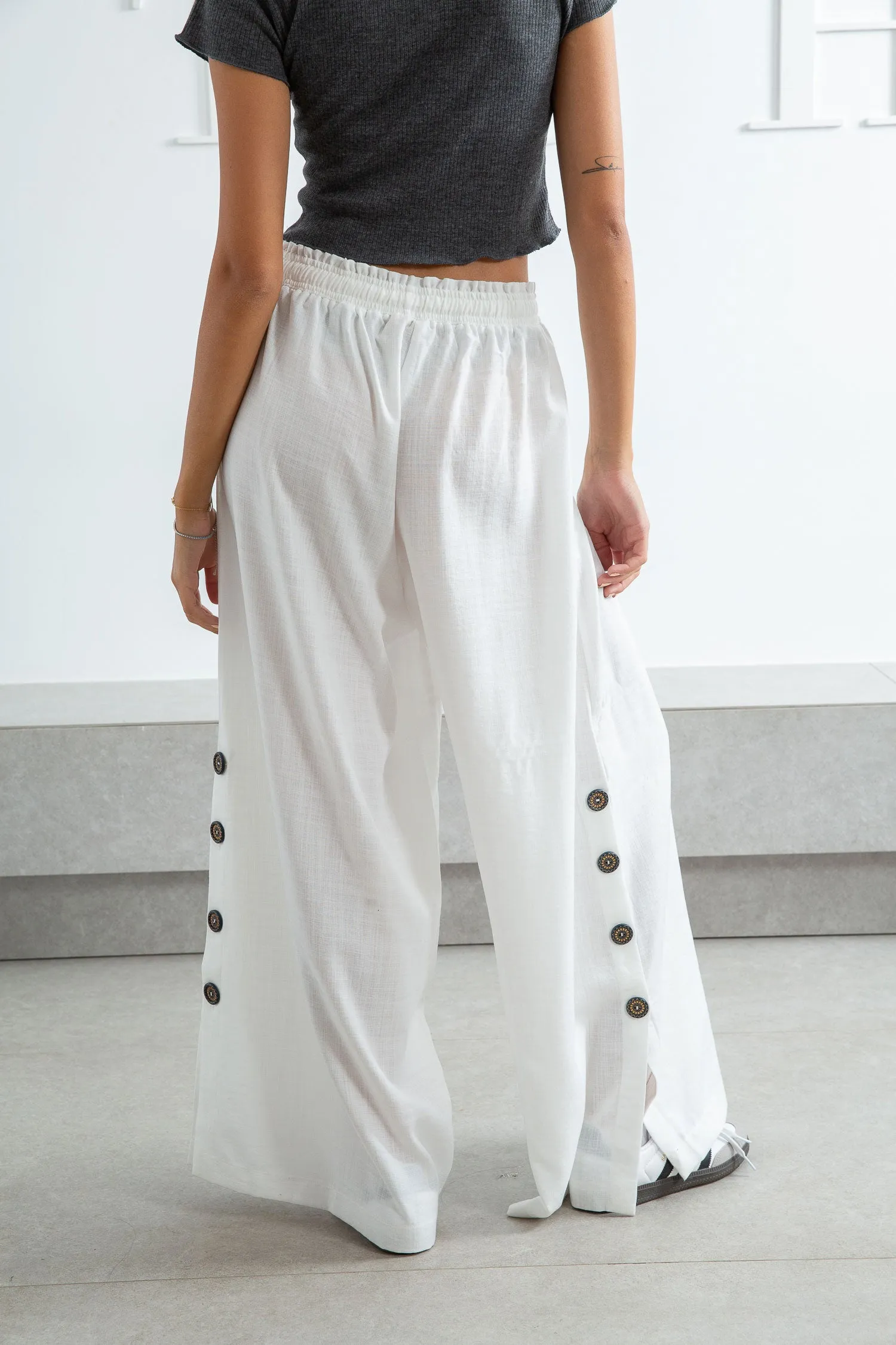 White Side Slit Pants - Zola