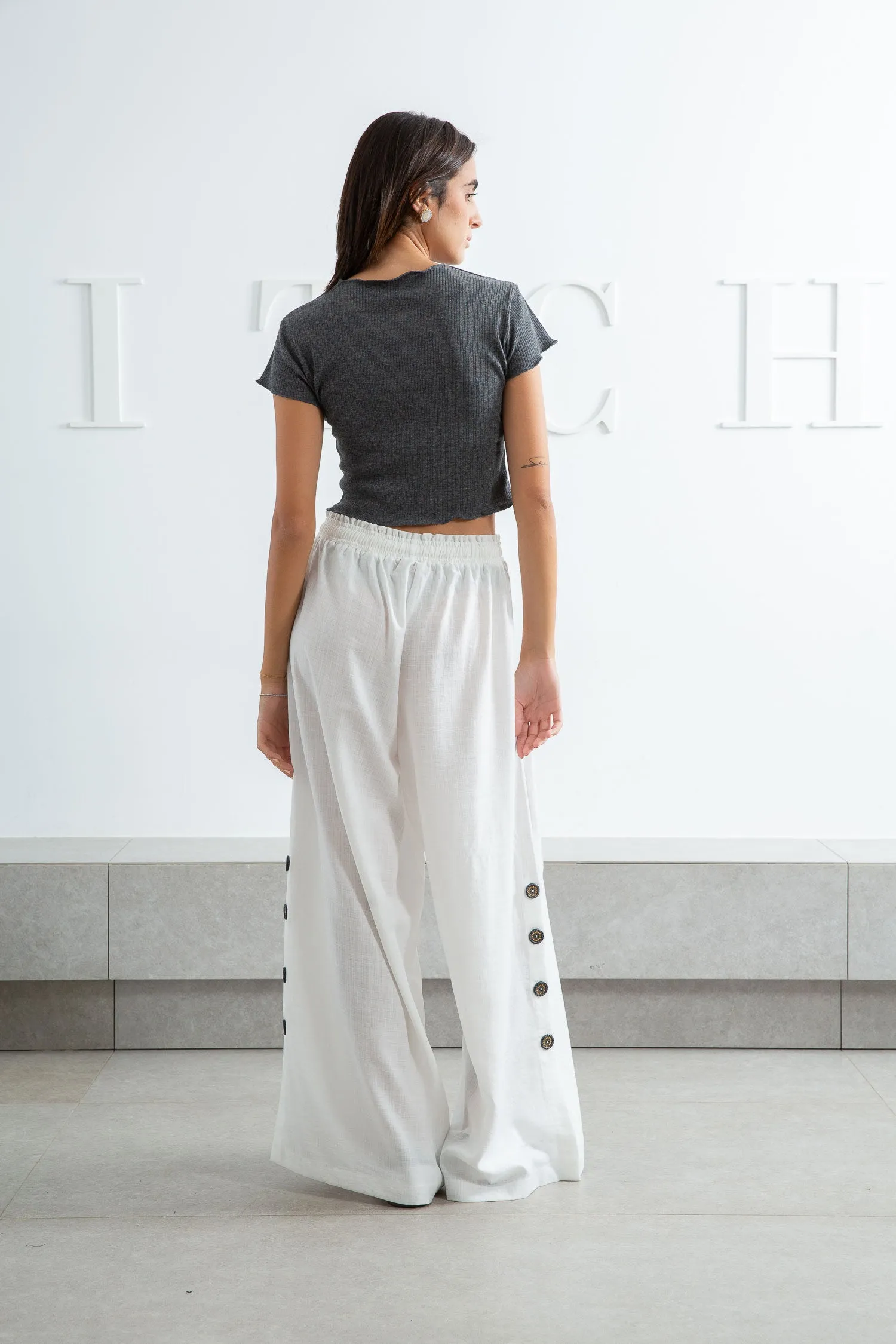 White Side Slit Pants - Zola