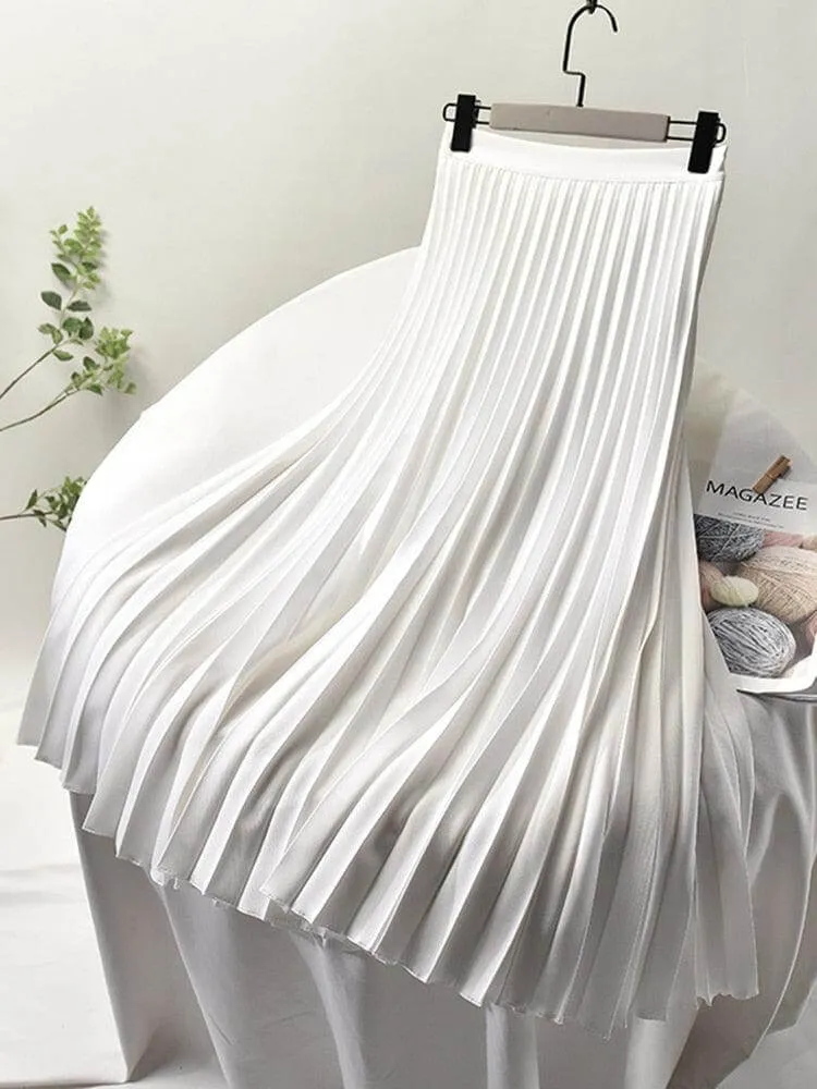 Women's High-Waisted Pleated Midi Skirt