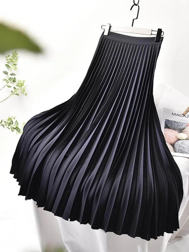 Women's High-Waisted Pleated Midi Skirt