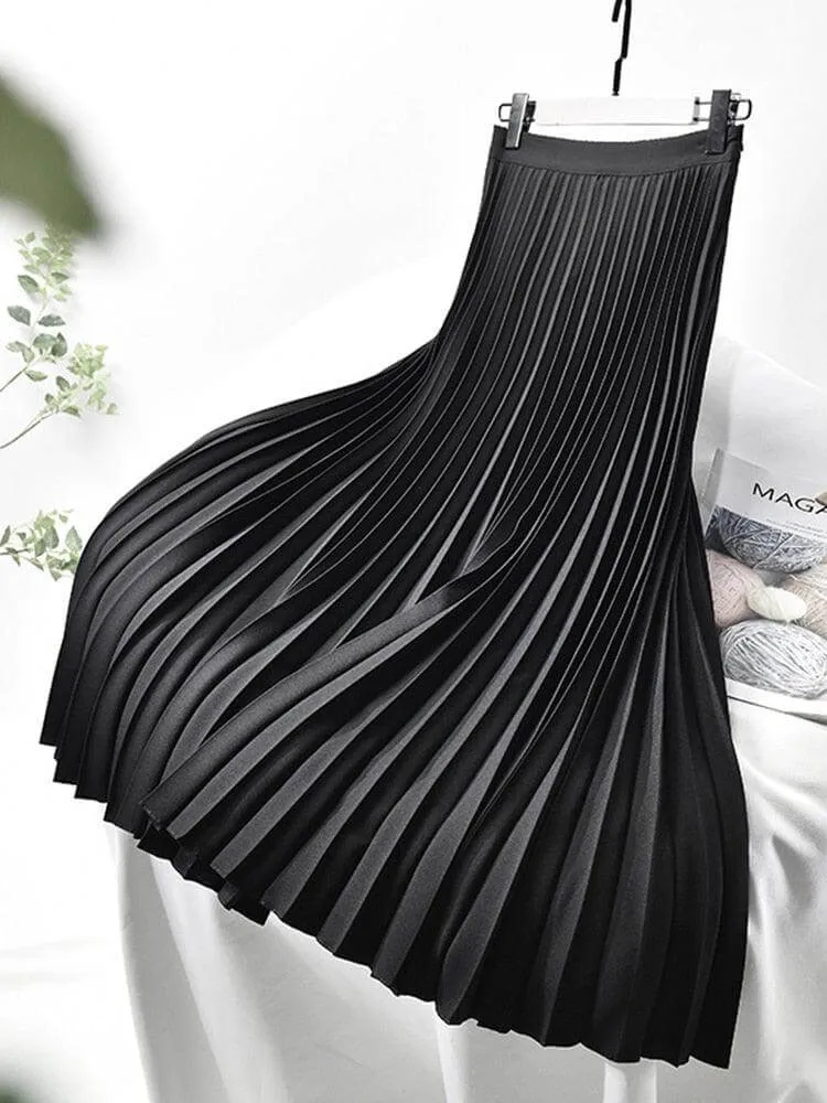 Women's High-Waisted Pleated Midi Skirt