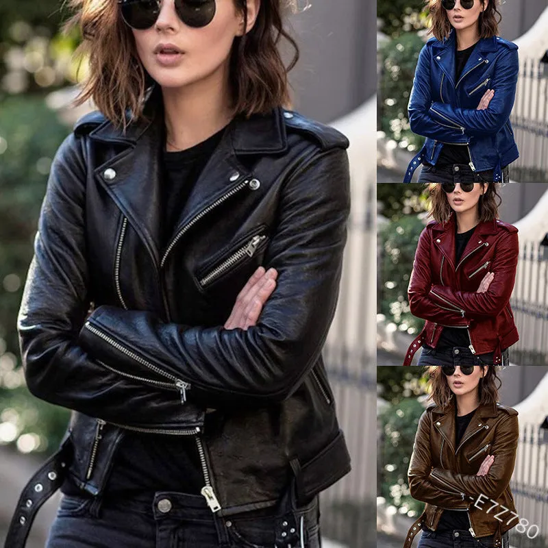 Women's slim leather jacket
