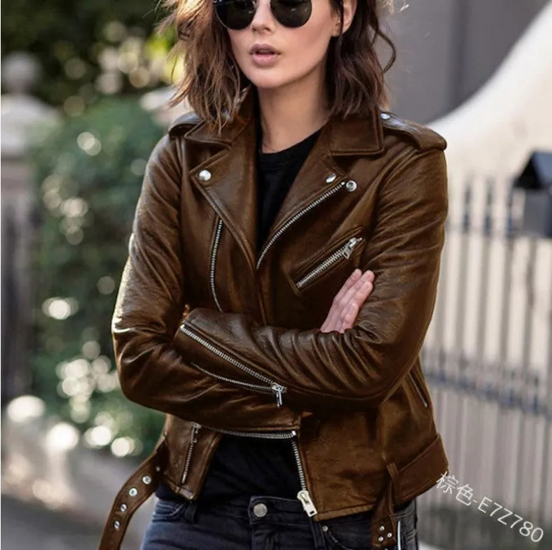 Women's slim leather jacket
