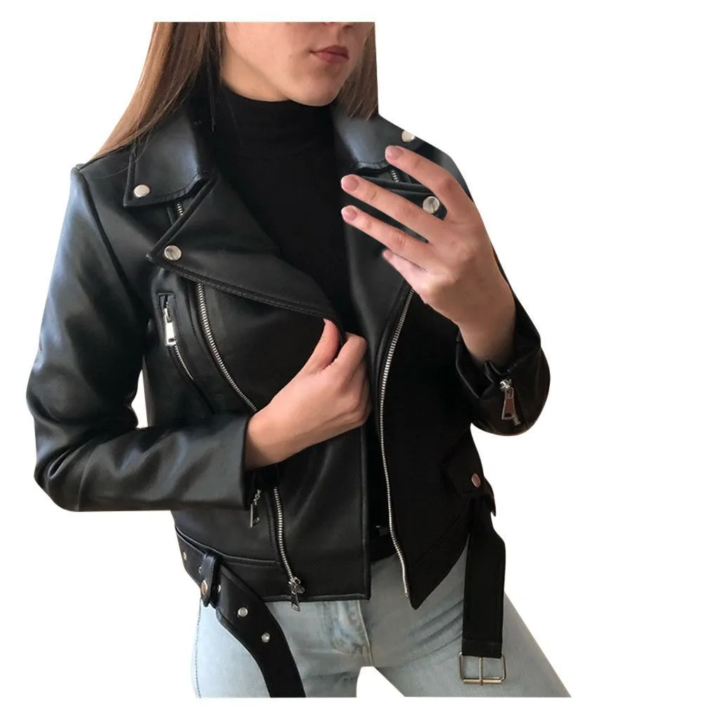 Women's slim leather jacket